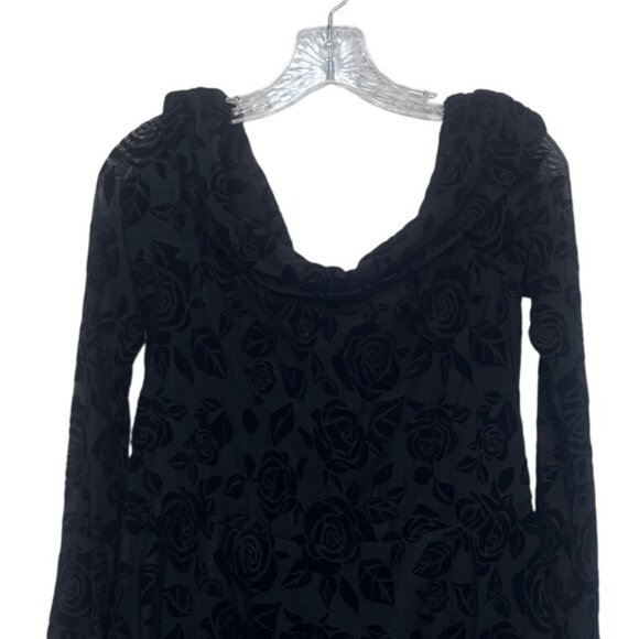 Wild Fable Floral Flocked Mini Dress Womens Large Black New - Picture 4 of 10